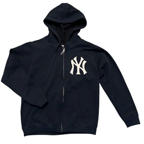 Gildan Yankees Navy Blue Fleece Full Zip Baseball Hoodie - Picture 1 of 2